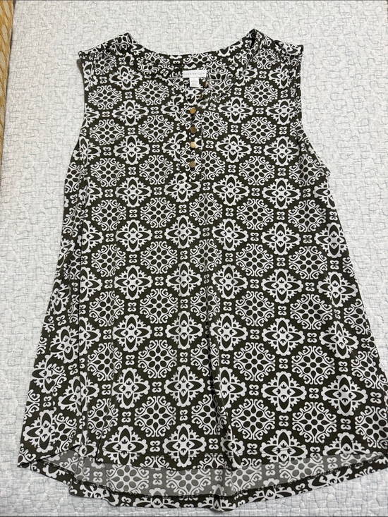 Charter Club Tops - Sleeveless Green & White Patterned Tunic Top